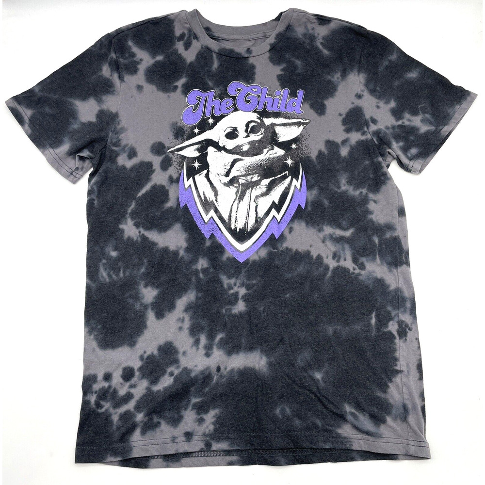 Star Wars Mandalorian 'The Child' Grogu Baby Yoda Gray Tie Dye T-Shirt Size M